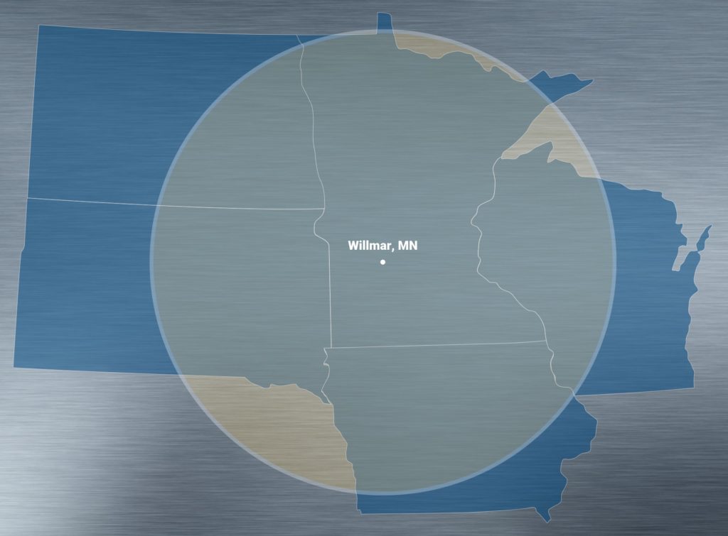 Service Area Map - 250 miles from Willmar